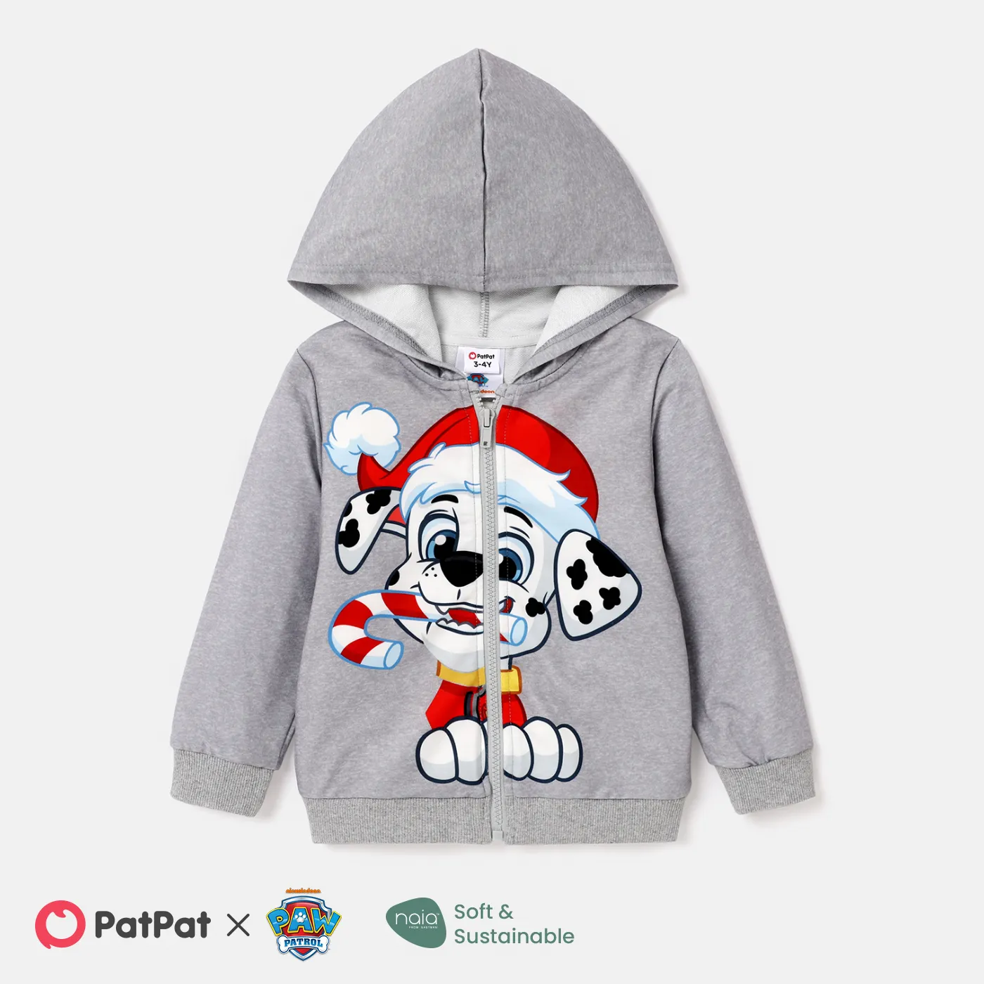 PAW Patrol Toddler Boy/Girl Christmas Big Graphic Zip-up Hooded Jacket Lightgrey big image 1
