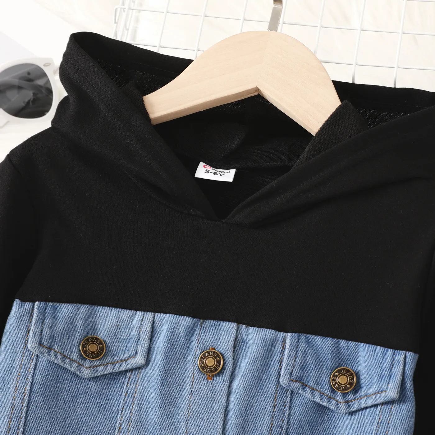 Kid Girl Solid Color Fabric Stitching  Casual Denim Dress  Blue image 2