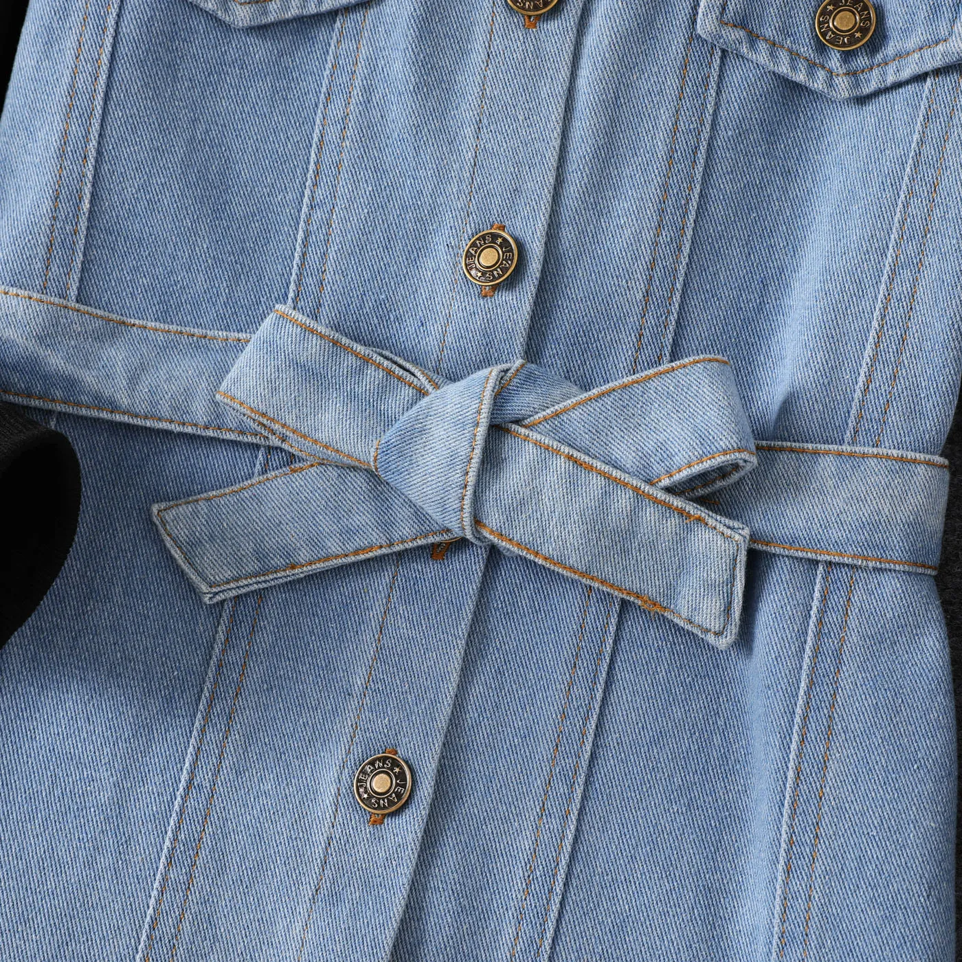 Kid Girl Solid Color Fabric Stitching  Casual Denim Dress  Blue image 3