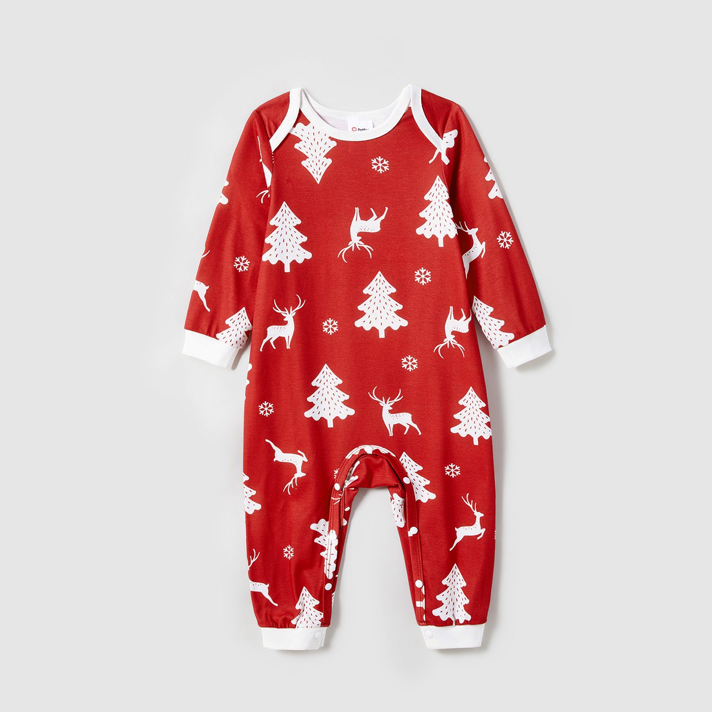 Christmas Tree and Reindeer Allover Print Family Matching Long-sleeve Onesies Pajamas Sets (Flame Re