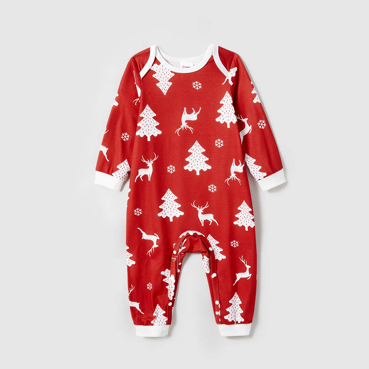 Christmas Tree and Reindeer Allover Print Family Matching Long-sleeve Onesies Pajamas Sets (Flame Resistant)  big image 1
