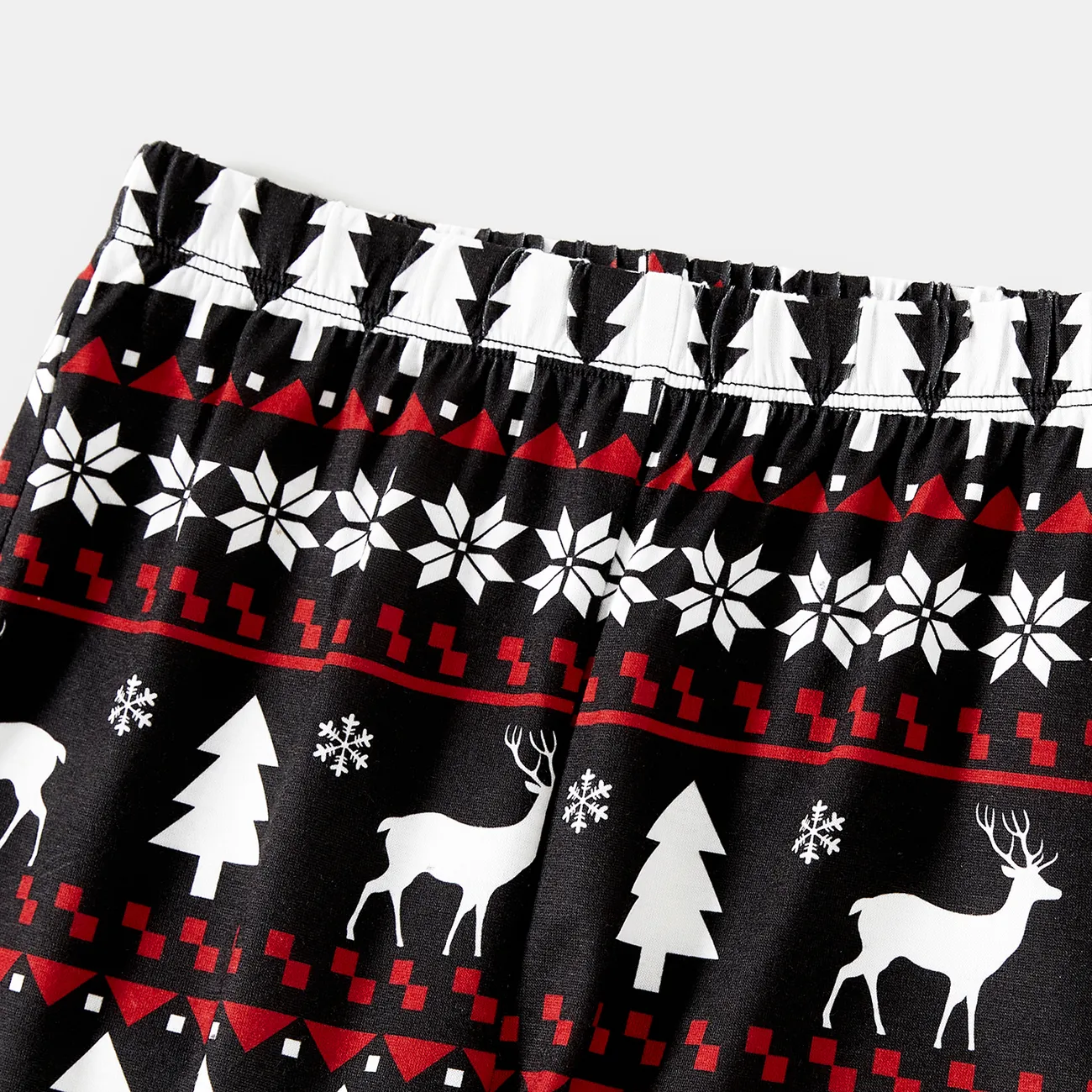 Christmas Family Matching Santa hats and Reindeers Print Long-sleeve Pajamas Sets (Flame Resistant) Black big image 1