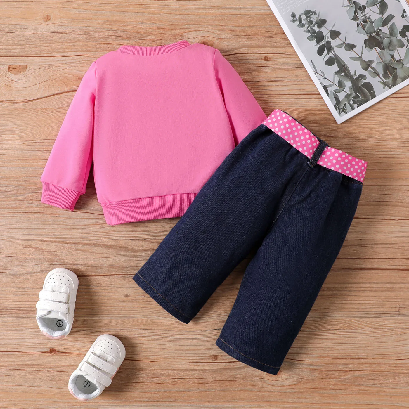 3PCS Girl‘s Childlike Cat Pattern Distressed Patchwork Denim Jean set   image 2