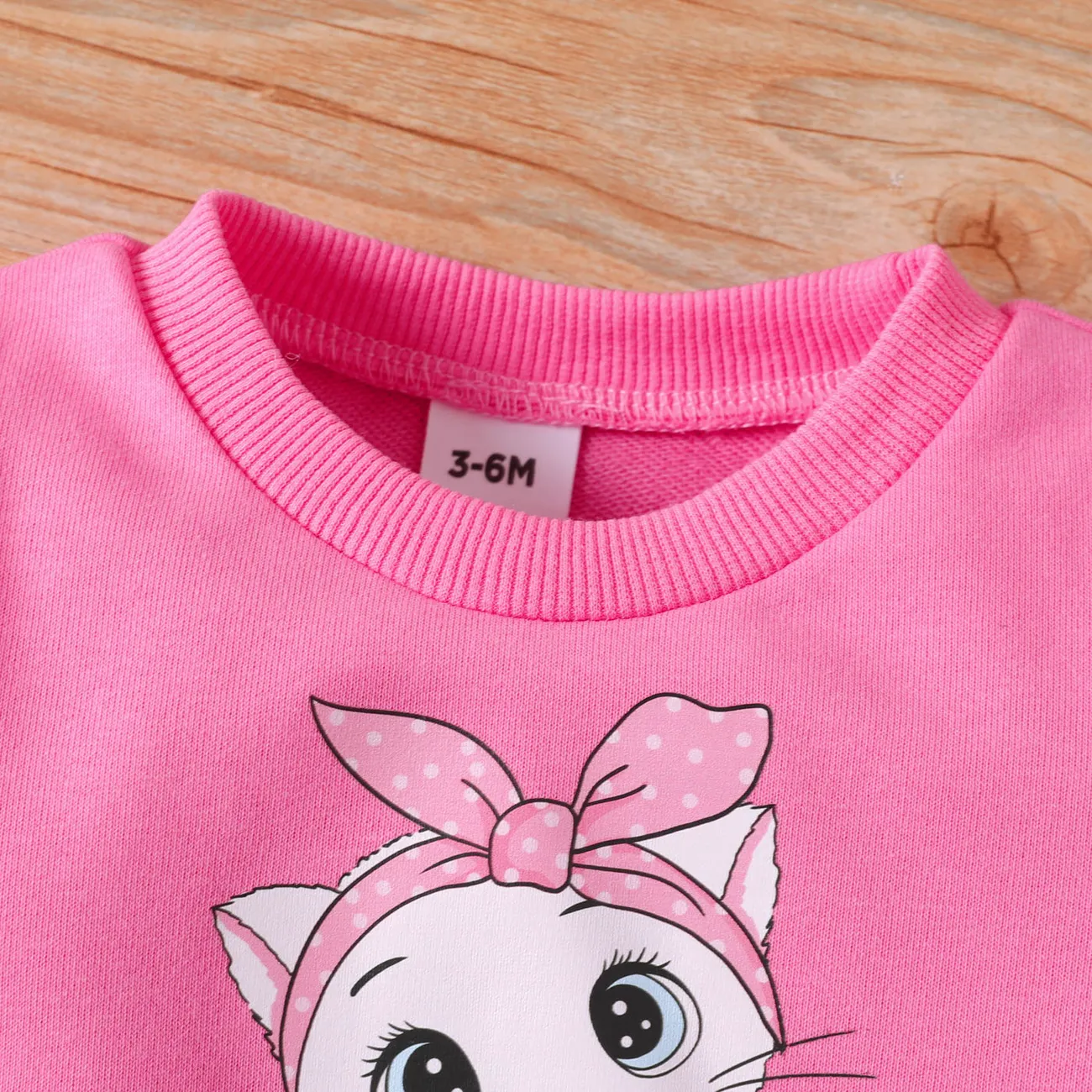 3PCS Girl's Childlike Cat Pattern Distressed Patchwork Denim Jean set  Bebé rosa big image 1