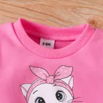 3PCS Girl‘s Childlike Cat Pattern Distressed Patchwork Denim Jean set  baby Pink image 3