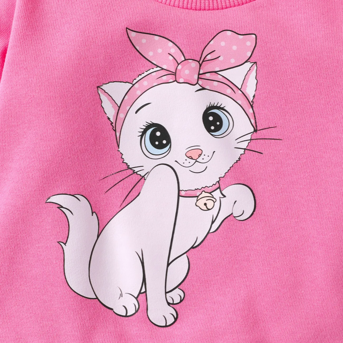 3PCS Girl’s Childlike Cat Pattern Distressed Patchwork Denim Jean set  bébé rose big image 1