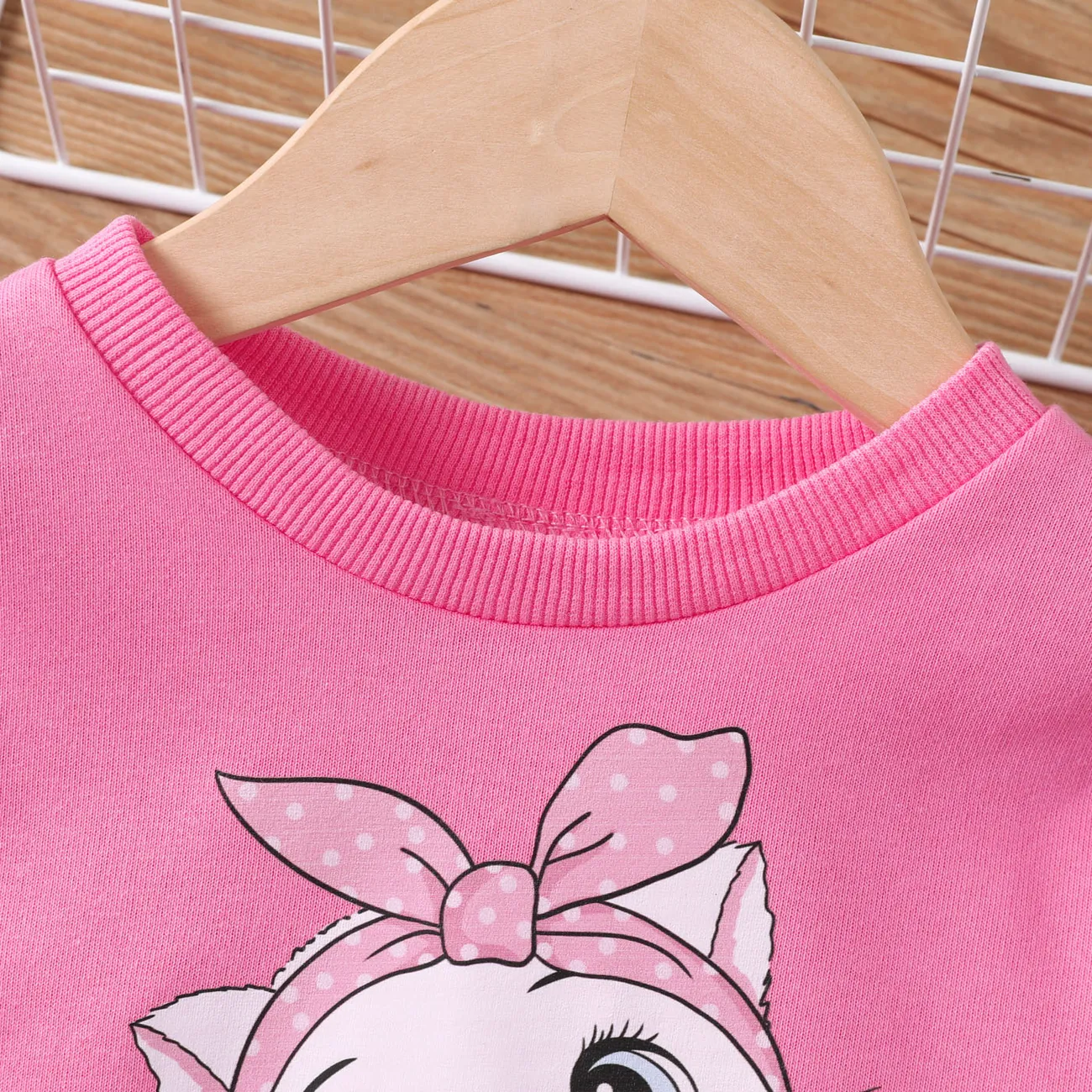3PCS Girl‘s Childlike Cat Pattern Distressed Patchwork Denim Jean set  toddler Pink big image 1