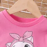 3PCS Girl‘s Childlike Cat Pattern Distressed Patchwork Denim Jean set  toddler Pink image 3