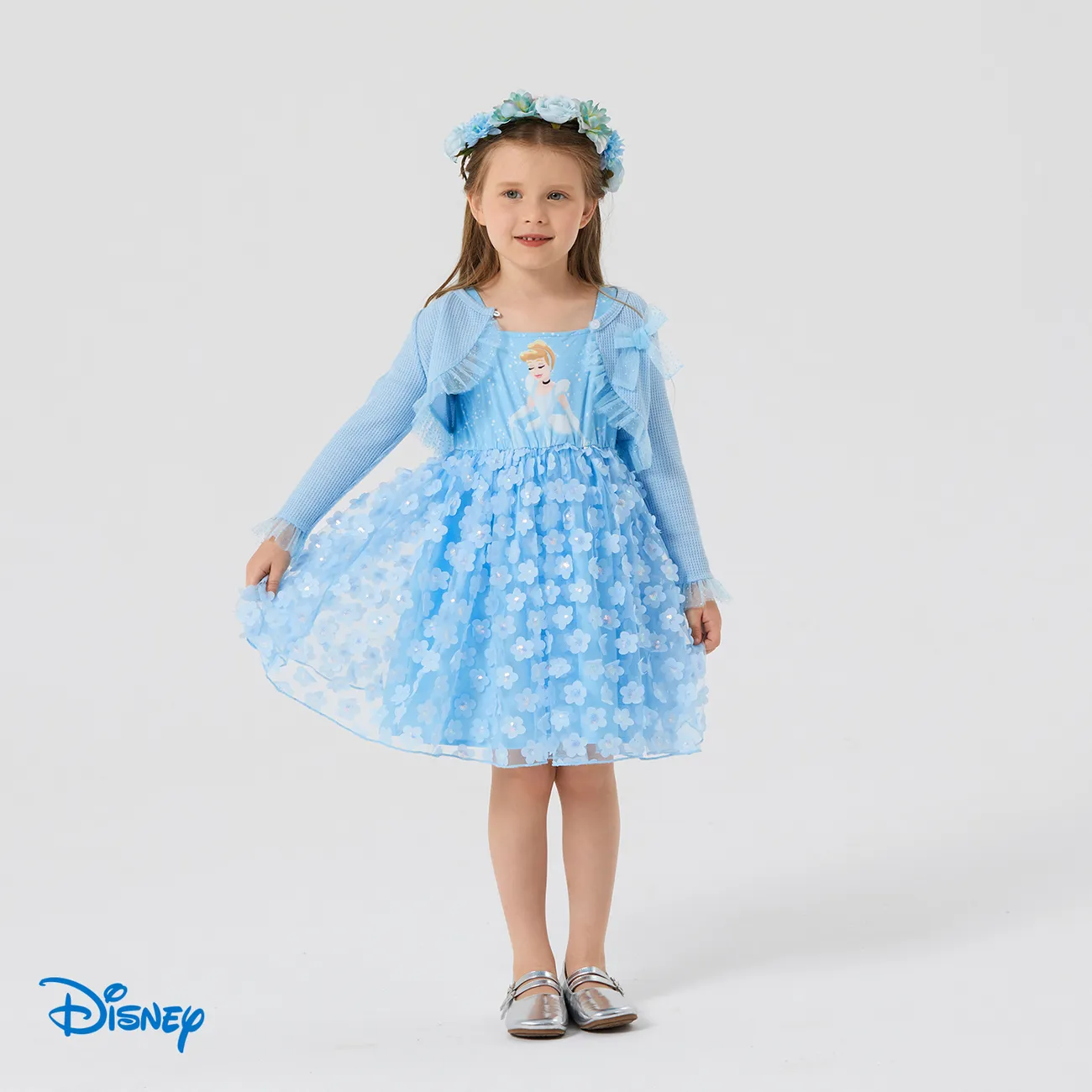 Disney Princess 2 unidades Criança Menina Extremidades franzidas Bonito Fato saia e casaco Azul big image 1