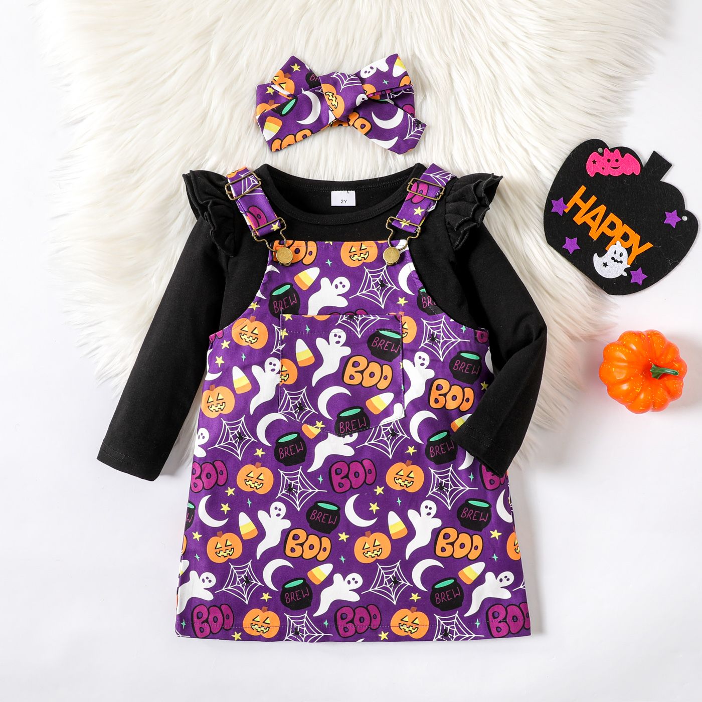 

3PCS Toddler Girl Childlike Halloween Dress Set