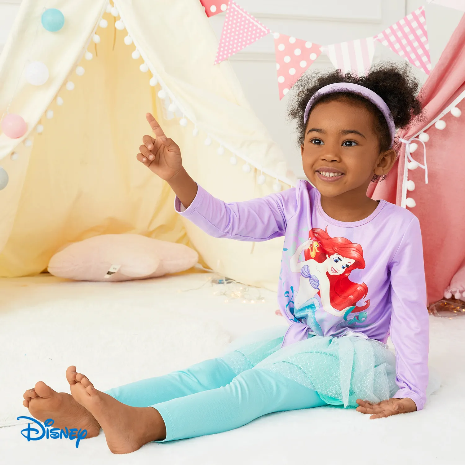 Disney Princess Toddler Girl 2pcs Knot Hem Long-sleeve Top and Mesh Overlay 2 In 1 Leggings Set   image 6