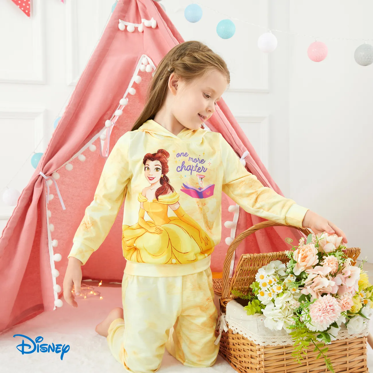 迪士尼公主幼兒/兒童女孩 2 件字元印花長袖上衣和褲子套裝 黃色 big image 1