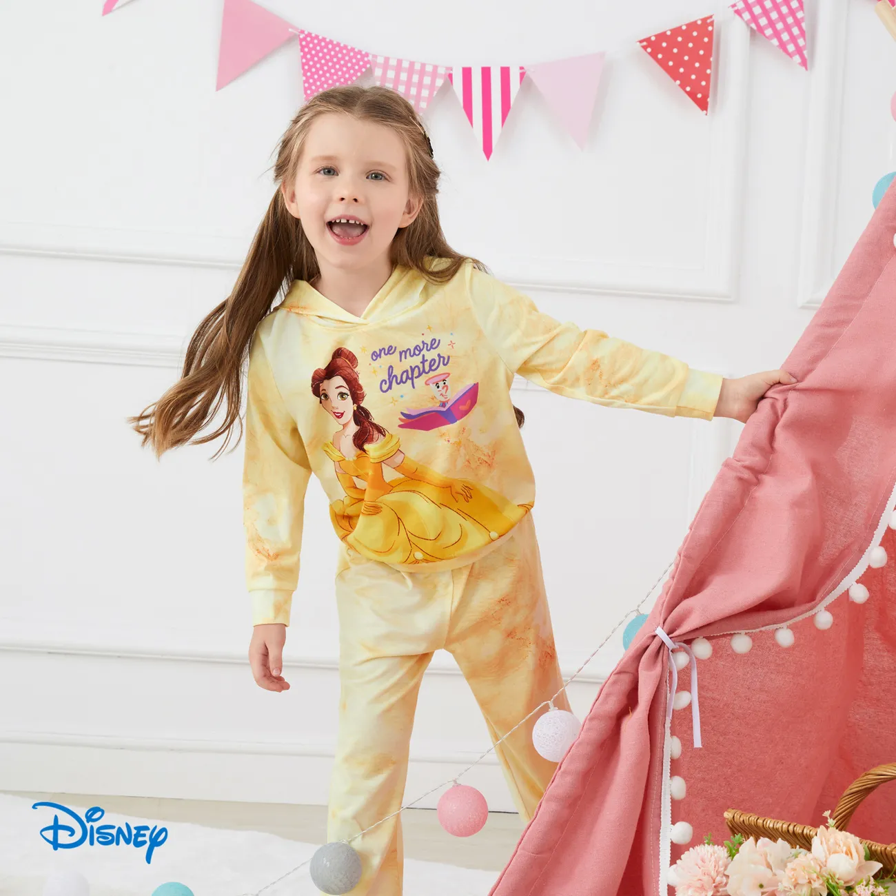 Disney Princess Toddler/Kids Girl 2pcs Character Print Long-sleeve Top and Pants Set Yellow big image 1