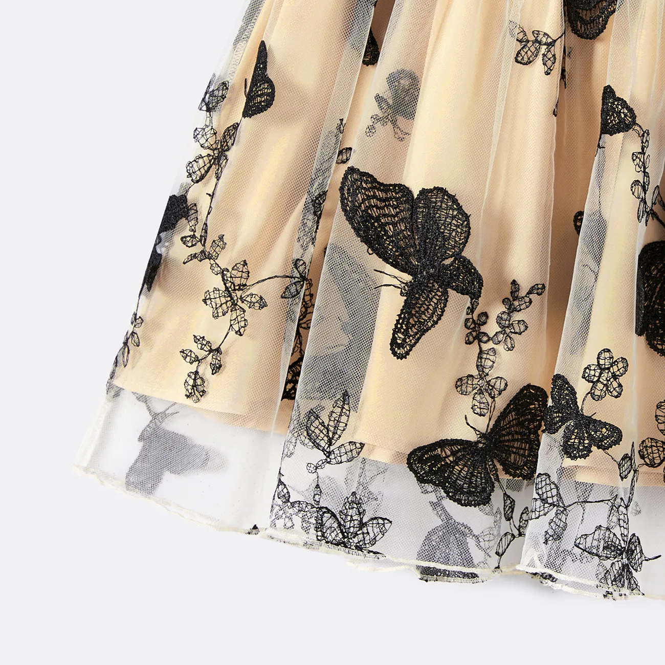 Family Matching Solid V Neck Flutter-sleeve Splicing Butterfly Print Dresses and Short-sleeve Colorblock T-shirts Sets ColorBlock big image 1