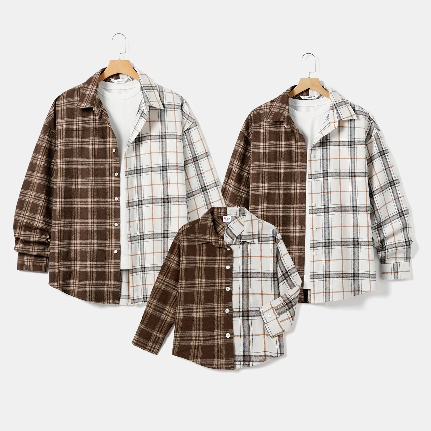 Christmas Family Matching Colorblock Plaid Shirt Tops