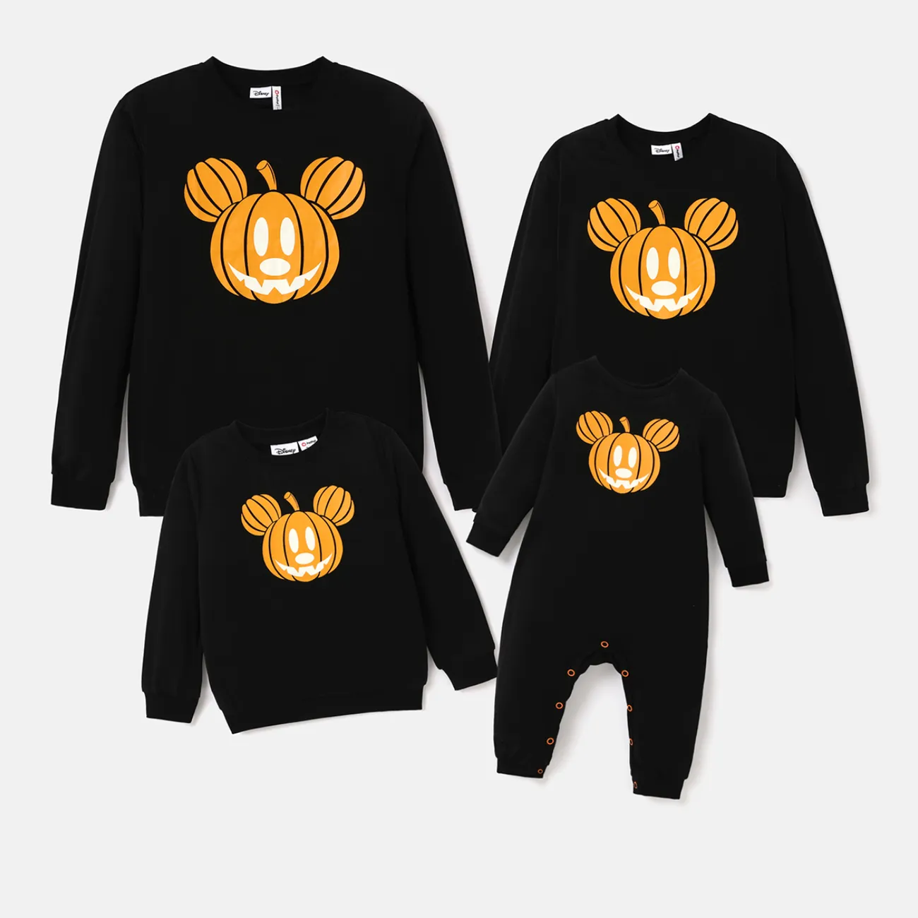 Disney Mickey and Friends Halloween Glow In The Dark Family Matching Pumpkin Print Long-sleeve Tops Black big image 1