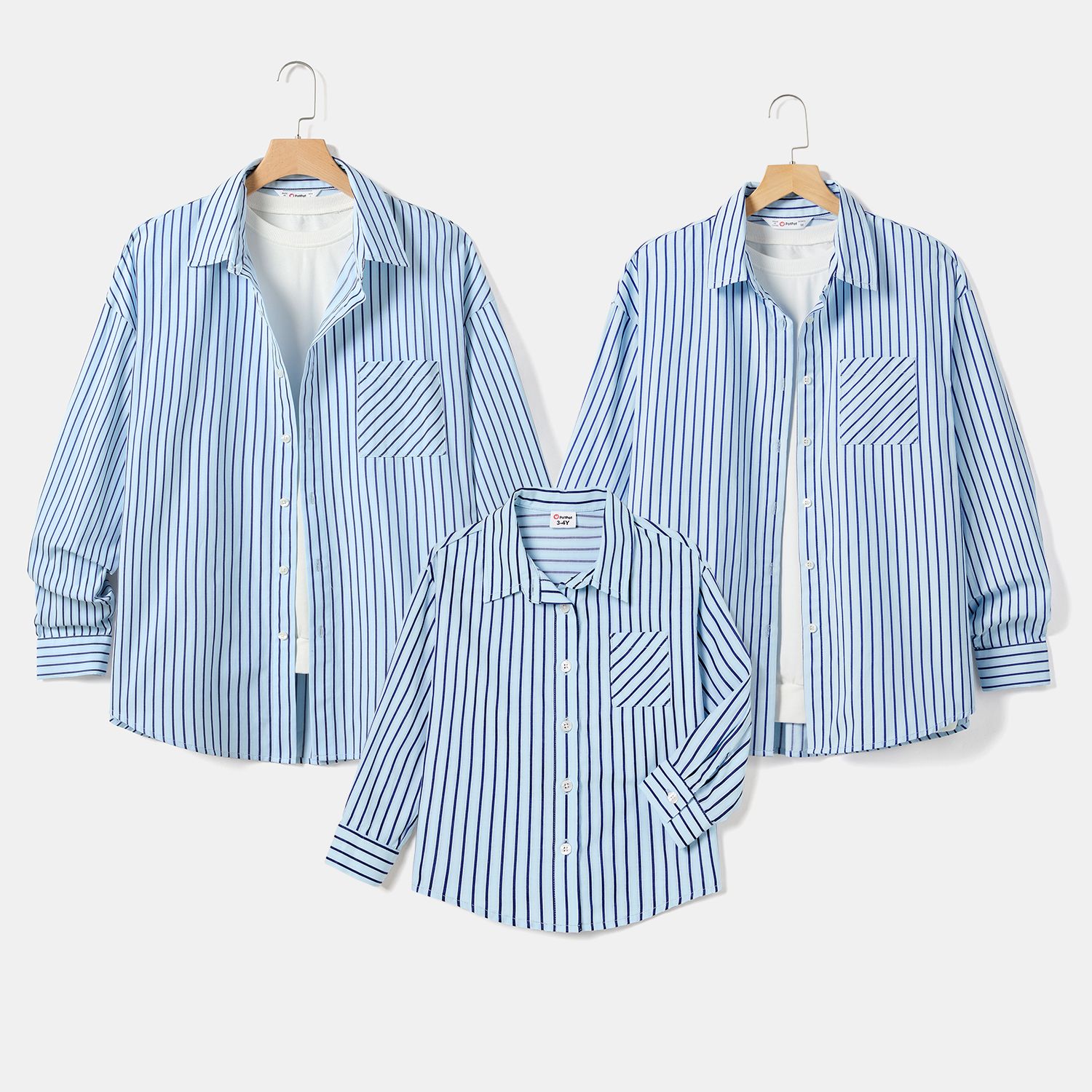 

Family Matching Cotton Long-sleeve Stripe Blue Shirts Tops