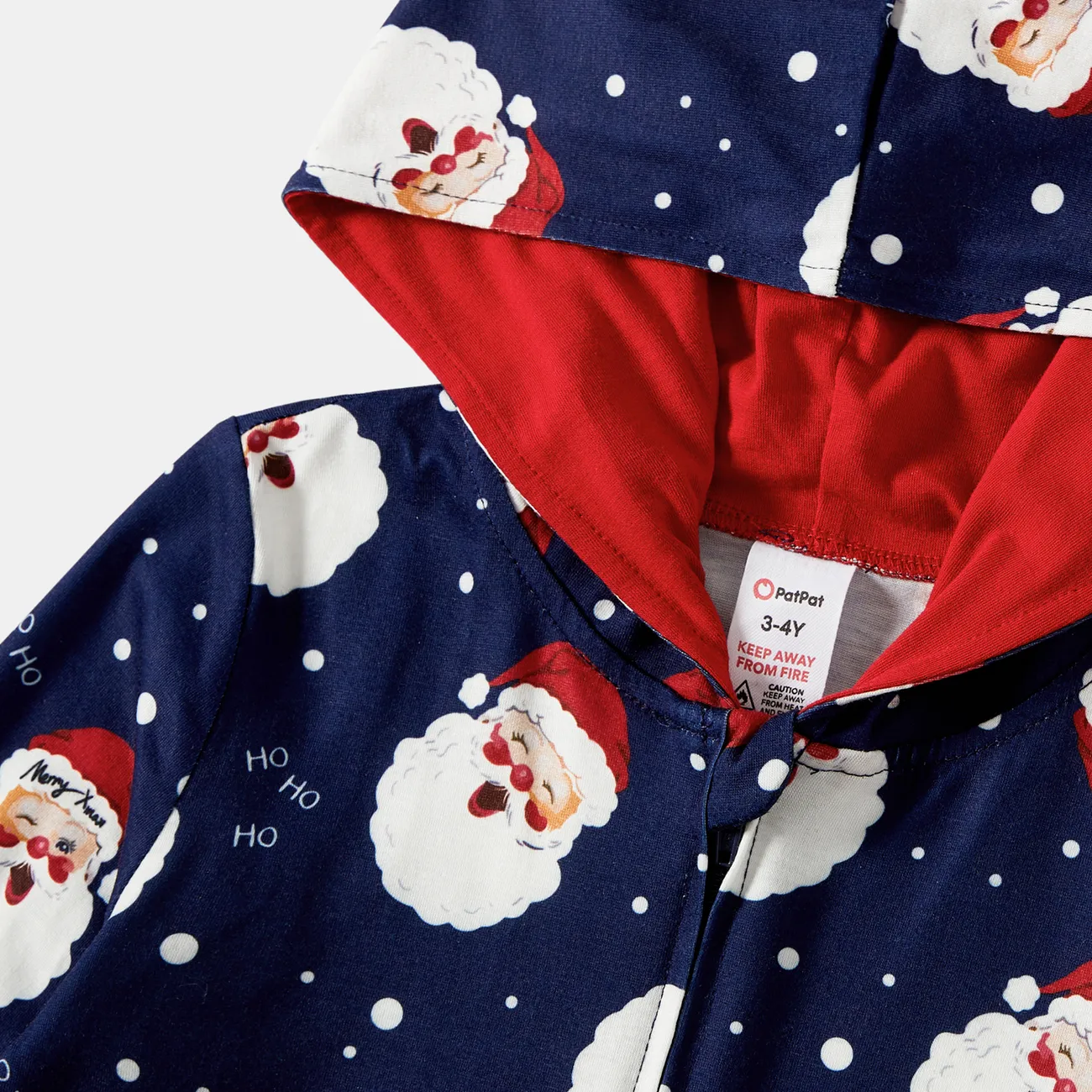 Christmas Santa Allover Print Family Matching Long-sleeve Hooded Onesies Pajamas Sets (Flame Resistant) Blue big image 1