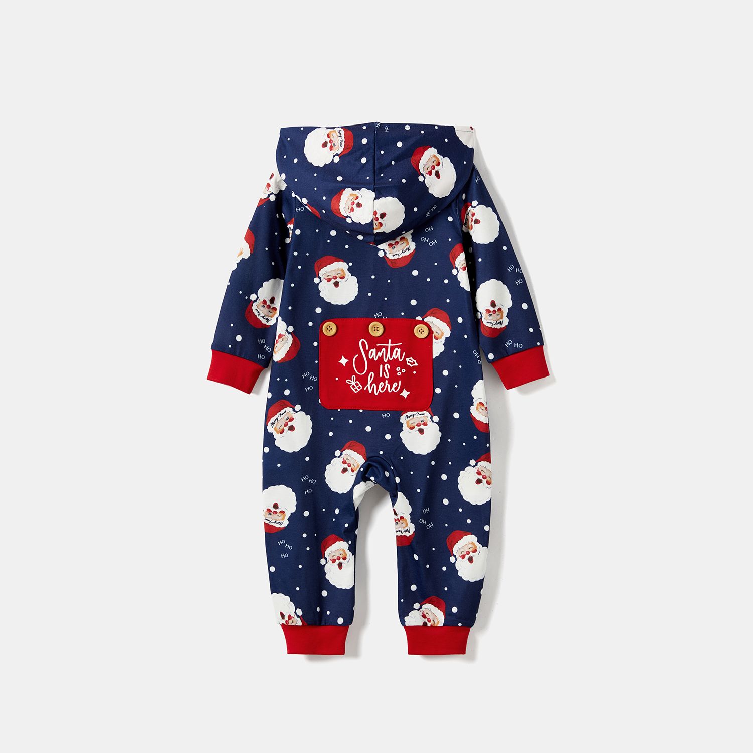 Christmas Santa Allover Print Family Matching Long-sleeve Hooded Onesies Pajamas Sets (Flame Resista