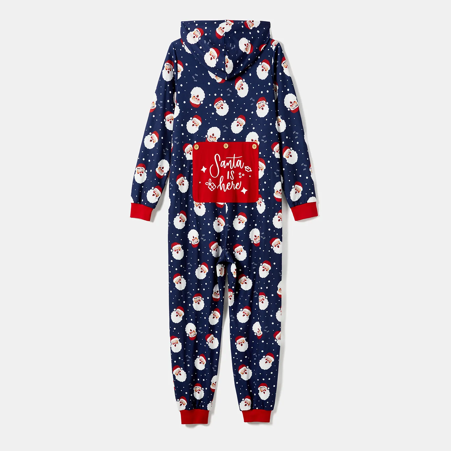 Christmas Santa Allover Print Family Matching Long-sleeve Hooded Onesies Pajamas Sets (Flame Resista