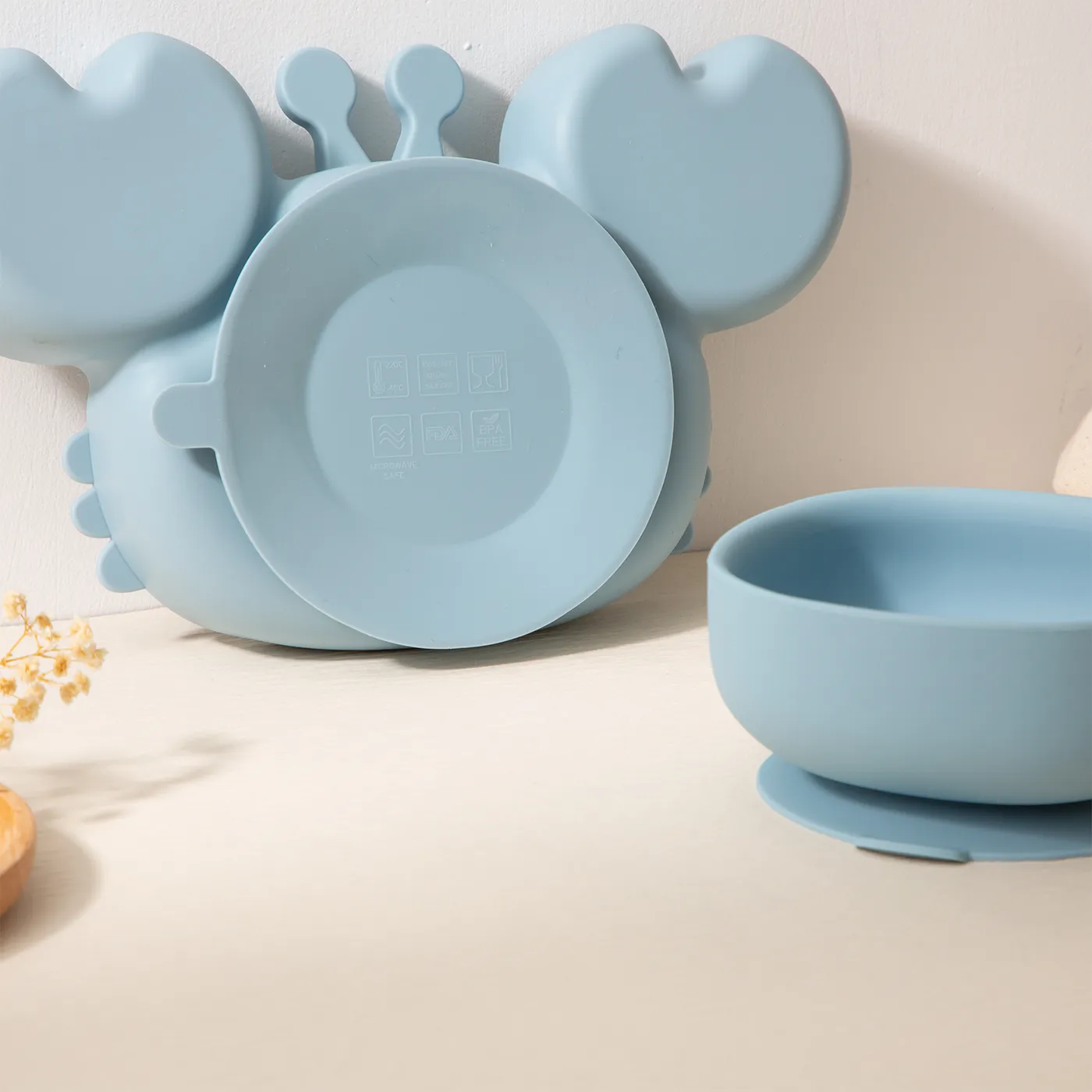 BPA-Free Silicone Suction Bowl and Plate Set for Babies Light Blue image 5