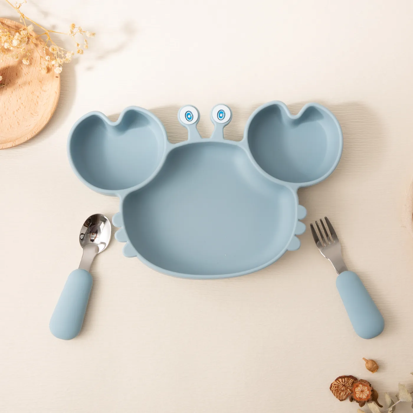 BPA-Free Silicone Suction Bowl and Plate Set for Babies Light Blue image 4