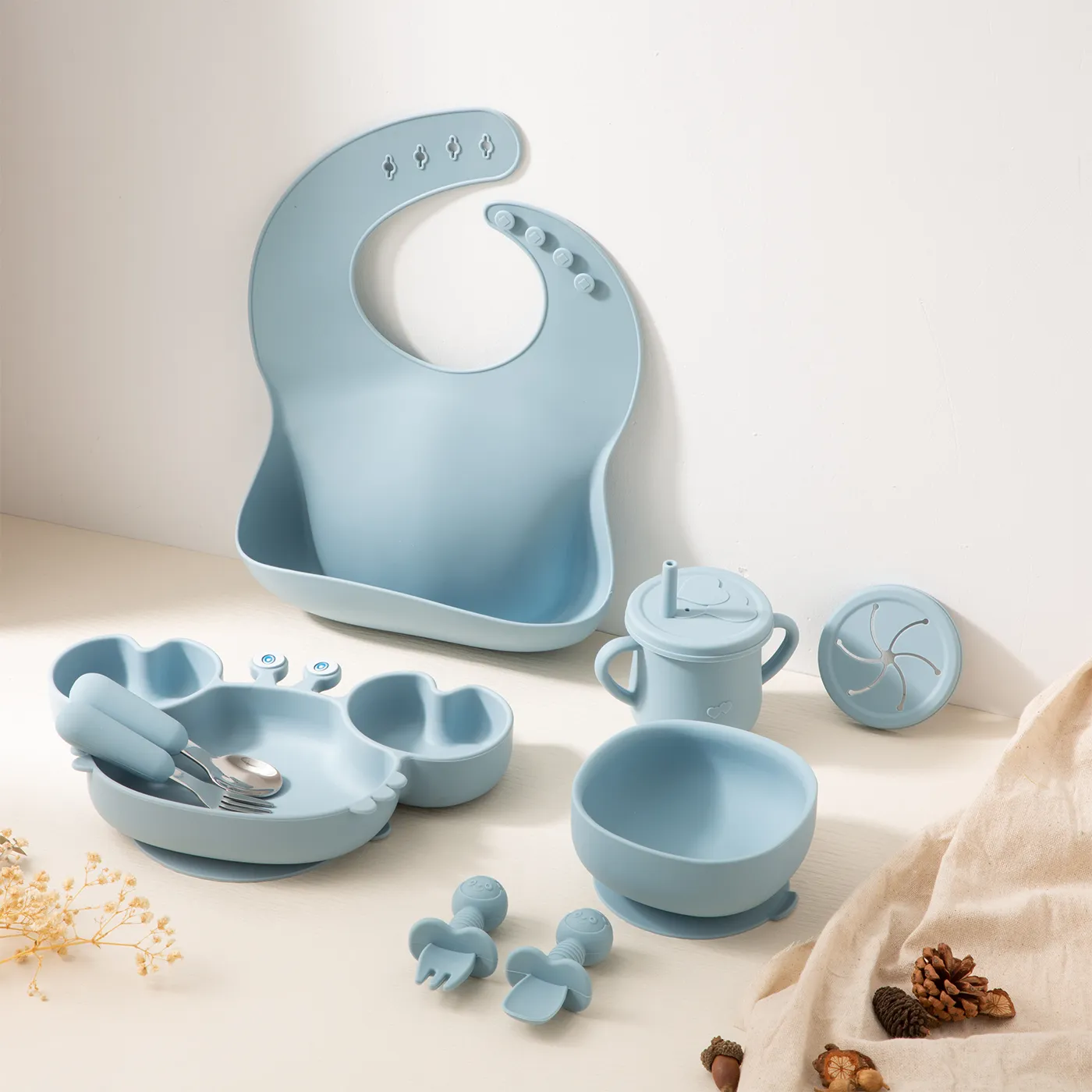 BPA-Free Silicone Suction Bowl and Plate Set for Babies Light Blue image 2