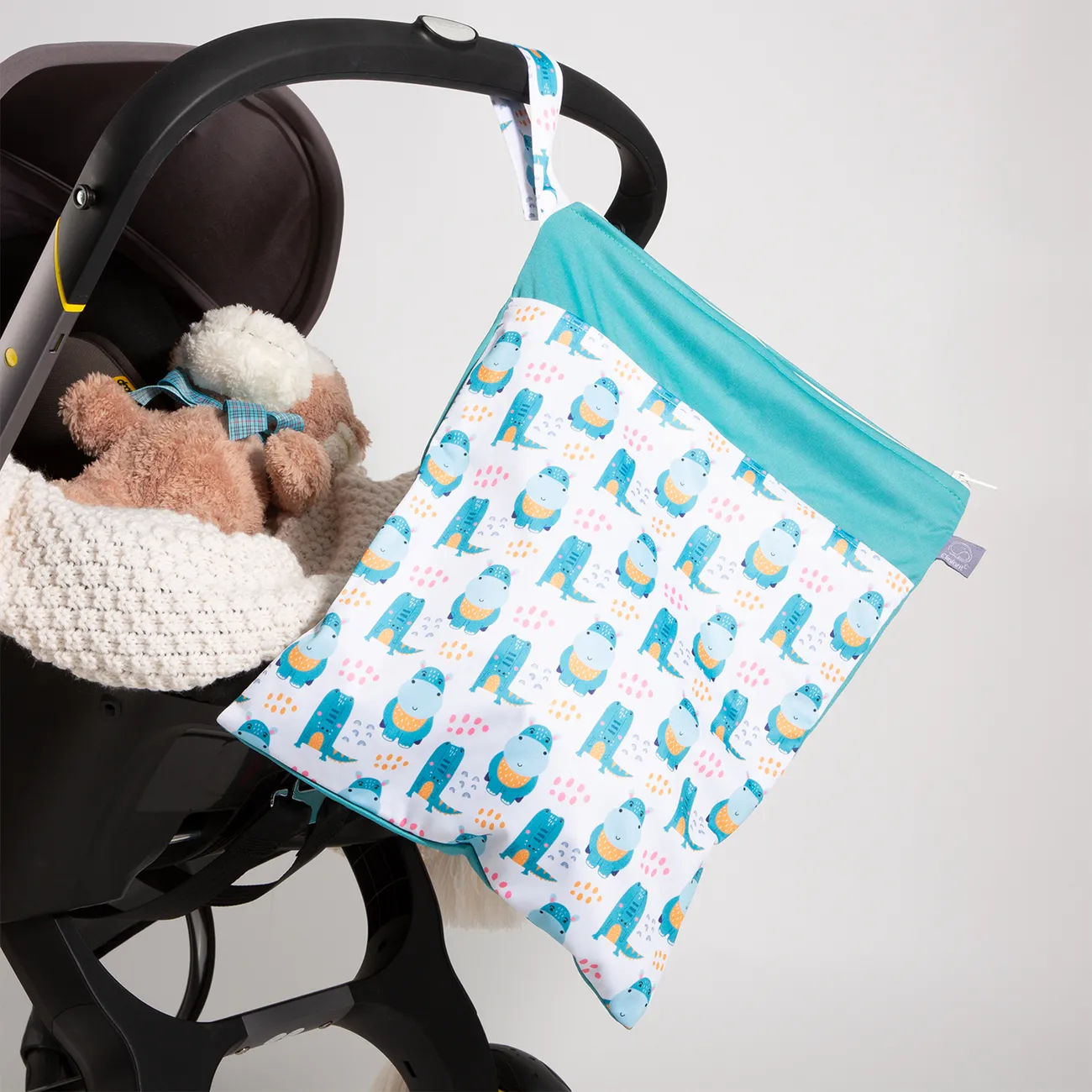 Baby Stroller Bedside Hanging Bag - Waterproof Cloth Diaper Wet/Dry Bag Turquoise big image 1