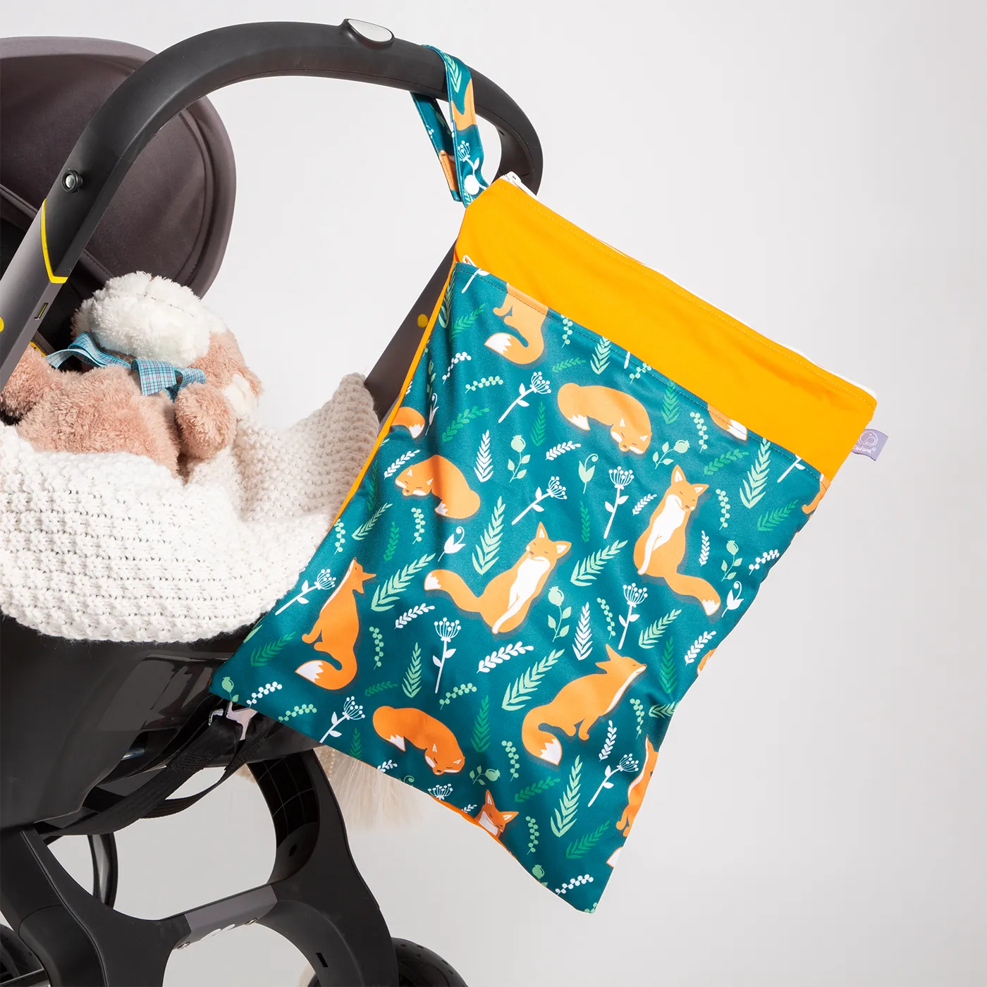 Baby Stroller Bedside Hanging Bag - Waterproof Cloth Diaper Wet/Dry Bag Dark Green image 3