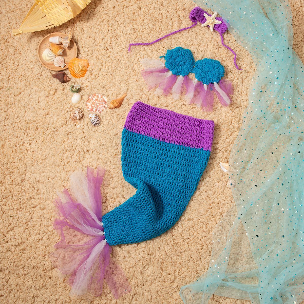 

Baby Knitted Purple Mermaid Cosplay Costume