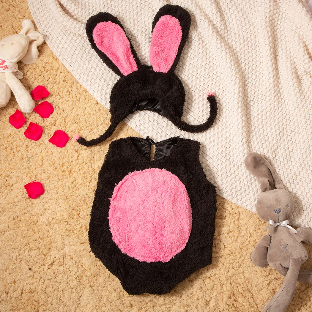 Baby Lamb Fleece Photoshoot Outfit - Includes Hat and Onesie Pink big image 1