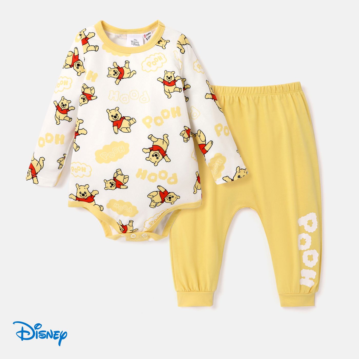 Disney Winnie The Pooh Baby Girl/Boy 2pcs Character Print Long-sleeve Bodysuit And  Pants Set