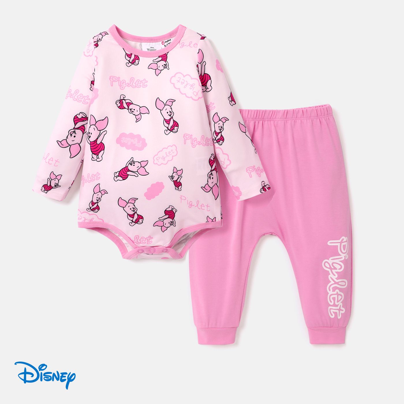 Disney Winnie The Pooh Baby Girl/Boy 2pcs Character Print Long-sleeve Bodysuit And  Pants Set