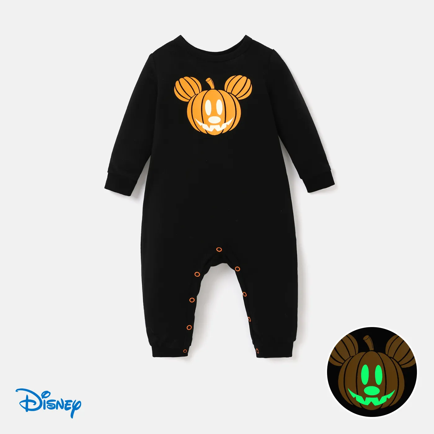 Disney Mickey And Friends Halloween Glow In The Dark Family Matching Pumpkin Print Long-sleeve Tops