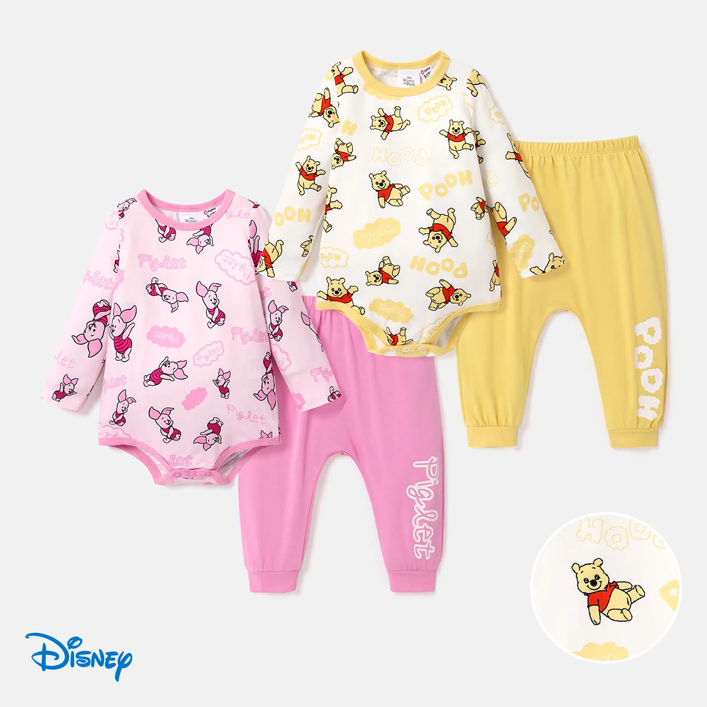 Disney Winnie the Pooh Baby Girl/Boy 2pcs Character Print Long-sleeve Bodysuit and  Pants Set