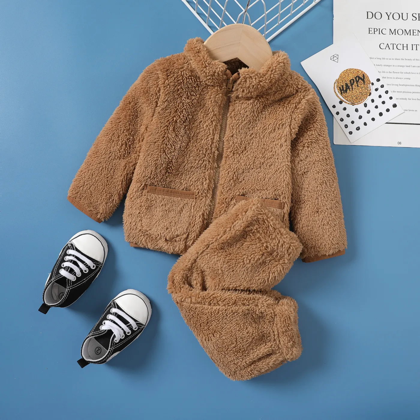 2PCS Baby Boy/Girl Zipper Design Solid Coat/ Pant Set 