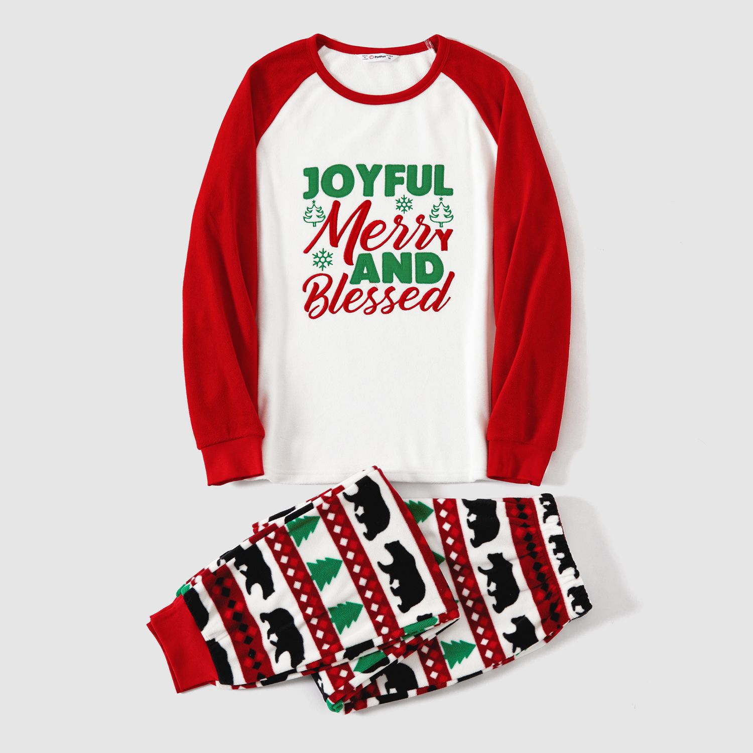 Christmas Family Matching Letters & Bear Print Long-sleeve Pajamas Sets(Flame Resistant)