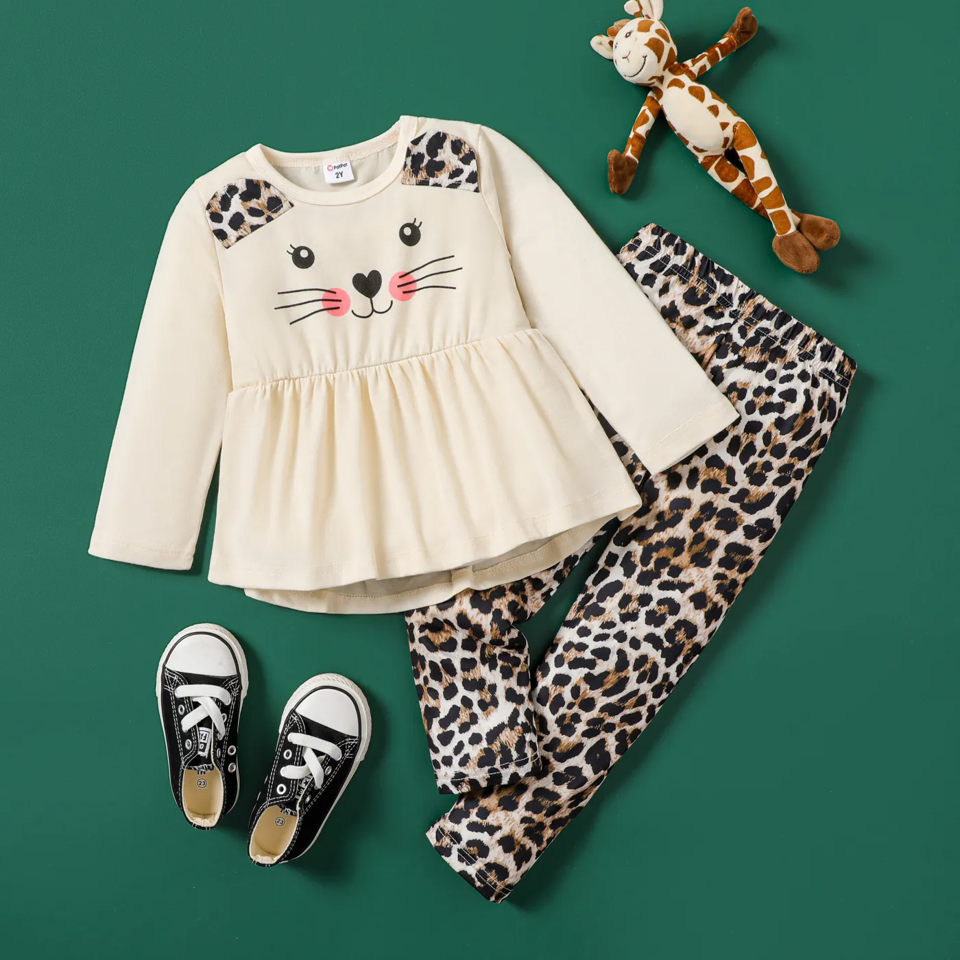 

2pcs Toddler Girl 3D Cat Pattern Leopard Set