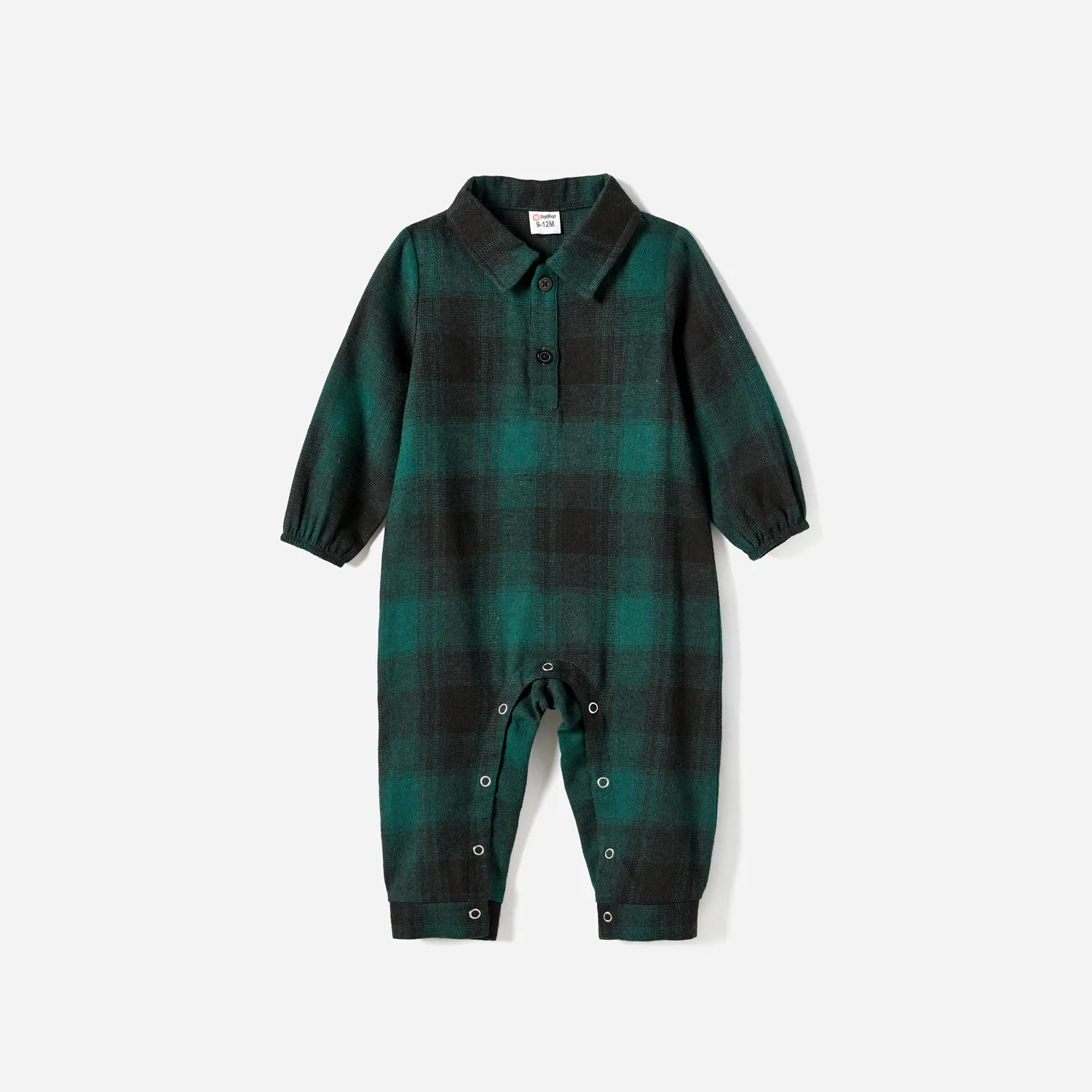 Family Matching Casual Plaid Long-sleeve Belted Dresses & Tops Sets Dark Green big image 1