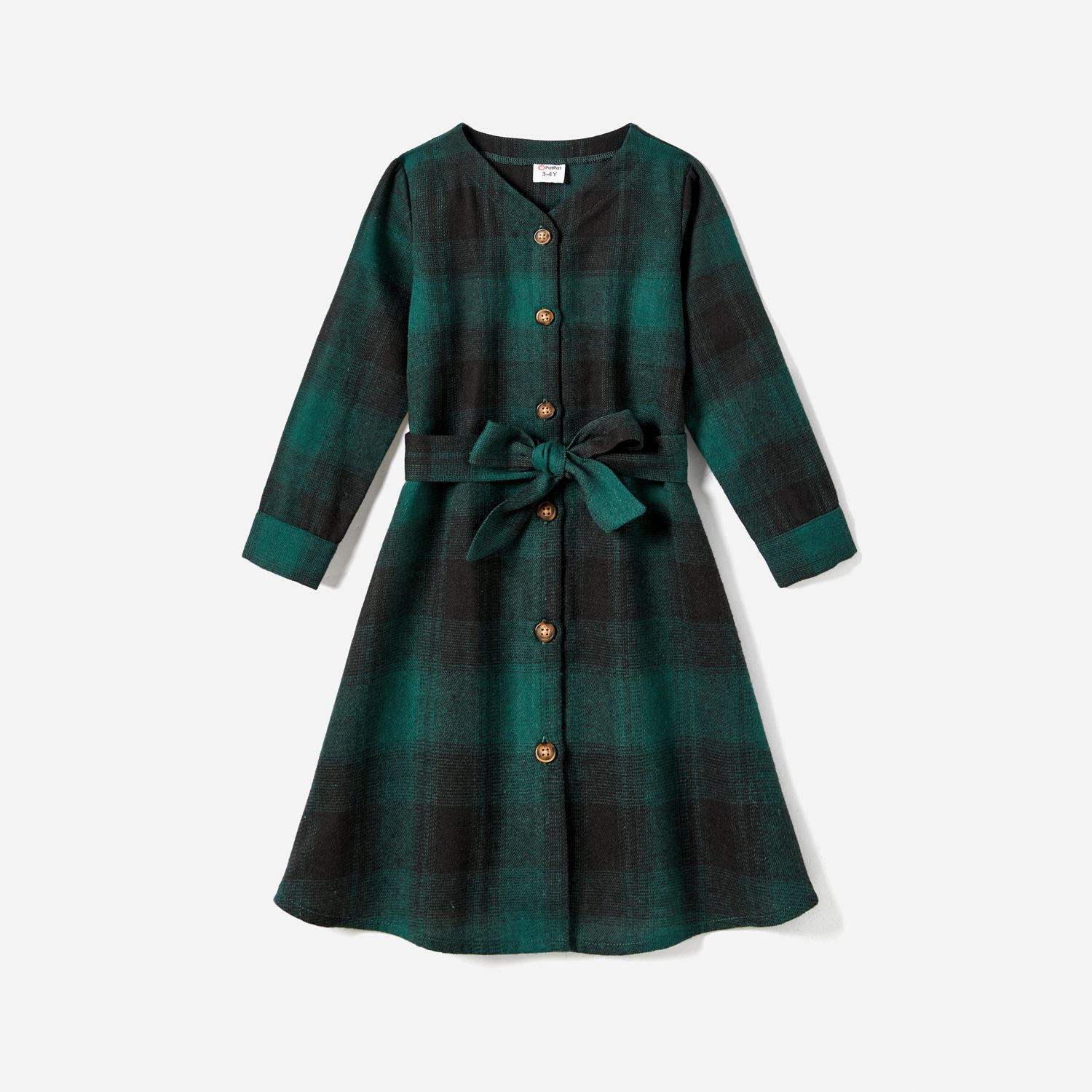Family Matching Casual Plaid Long-sleeve Belted Dresses & Tops Sets