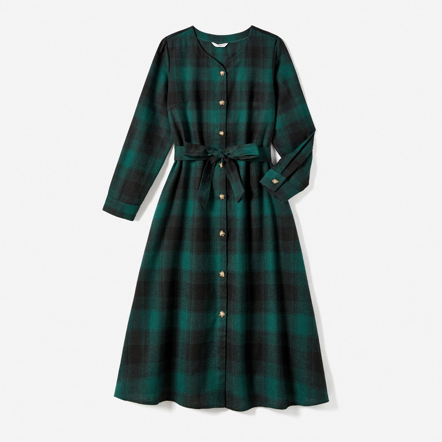 Family Matching Casual Plaid Long-sleeve Belted Dresses & Tops Sets