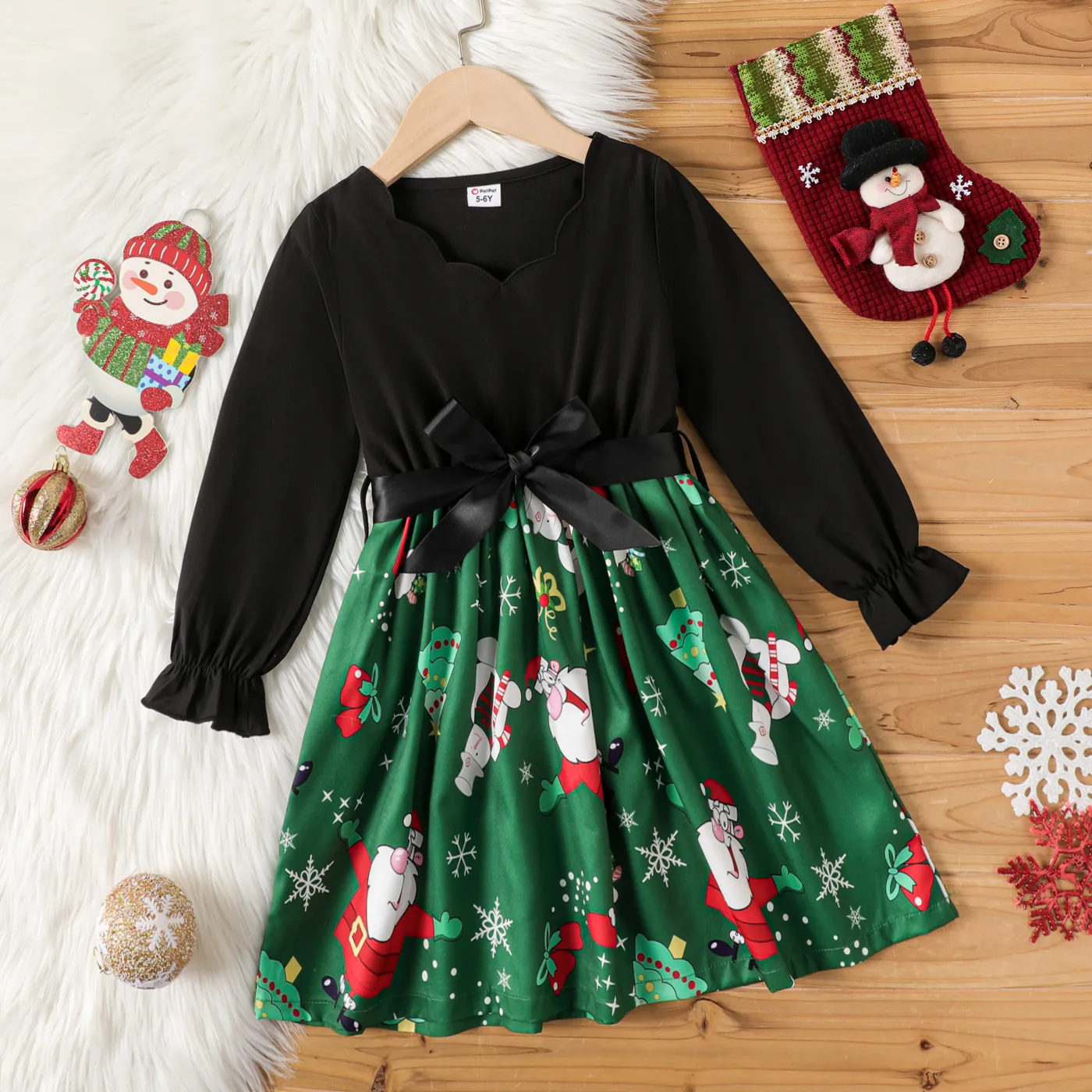  2PCS Kid Girl Childlike Christmas Bandage Dress 
  big image 1