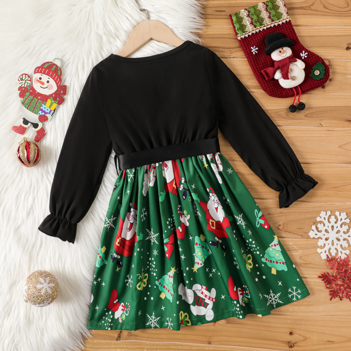  2PCS Kid Girl Childlike Christmas Bandage Dress 
  image 2