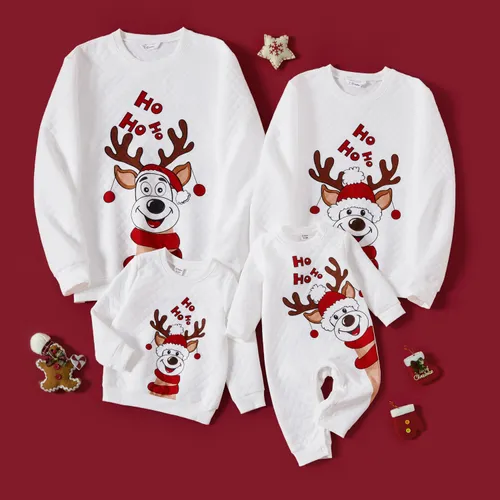 Christmas Family Matching Reindeer Print Long-sleeve Tops