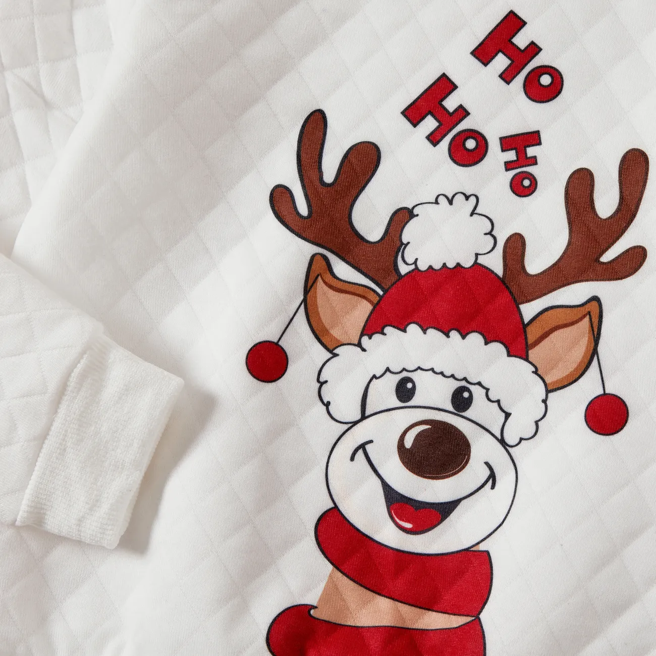 Christmas Family Matching Reindeer Print Long-sleeve Tops White big image 1