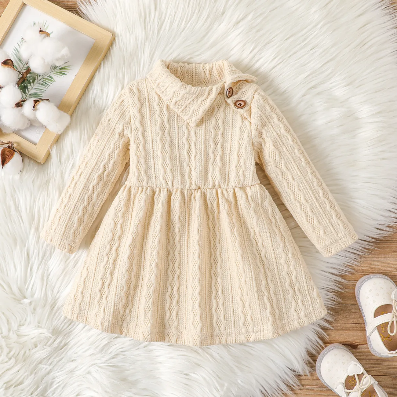 Baby Girl Solid Color Button Lapel Dress/Skirt