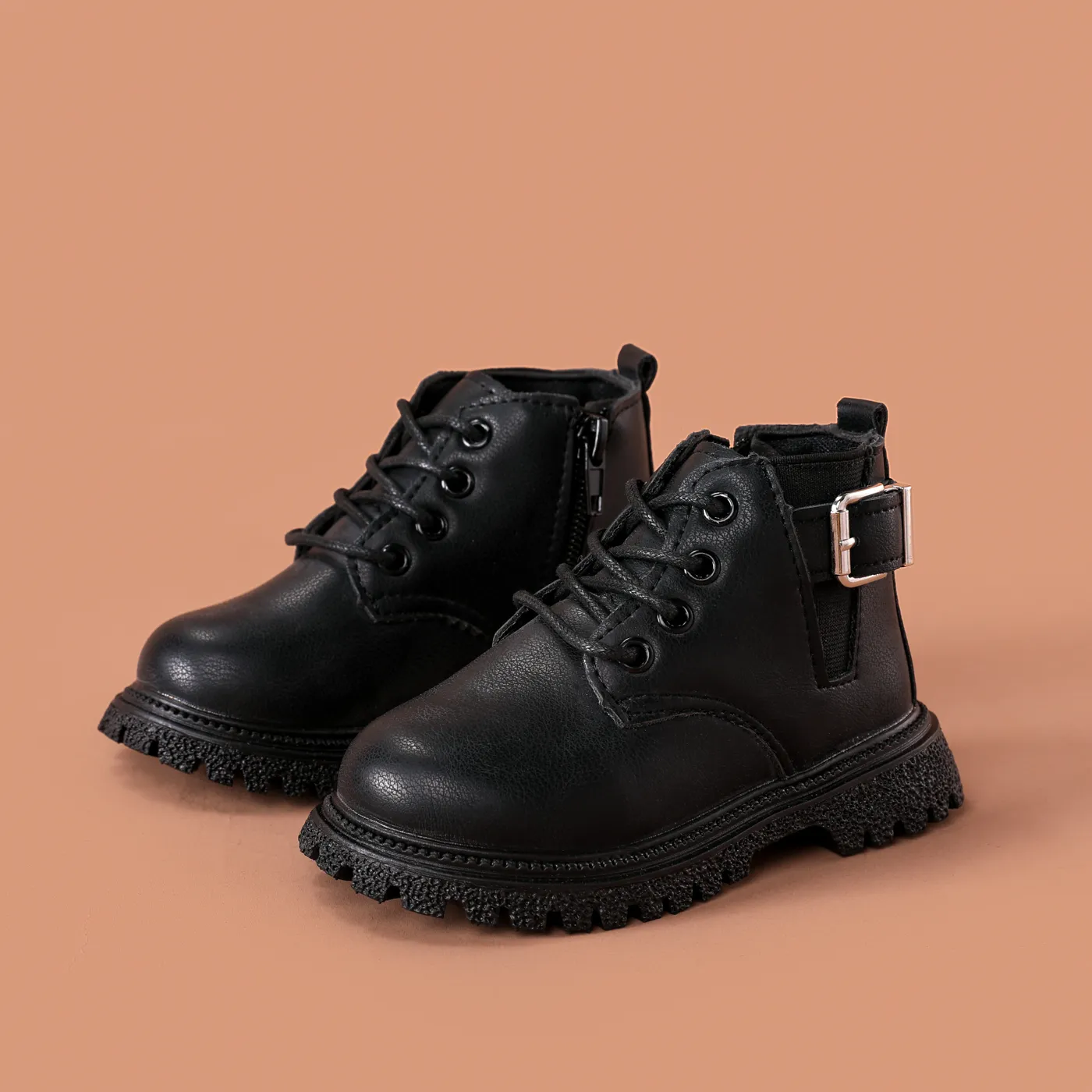 Toddler & Kids Buckle Decor Side Zipper Combat Boots Black