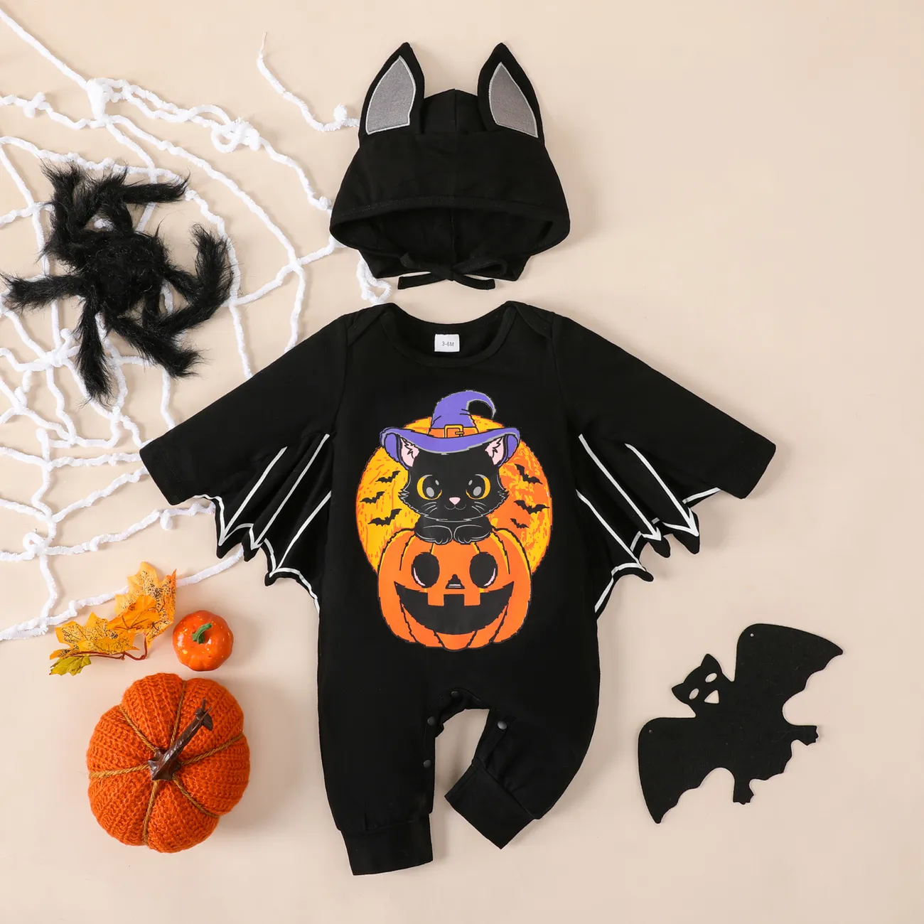 Baby Boy/Girl Clothes Halloween 2pcs 95% Cotton Batwing Sleeve Jumpsuit with Hat Set