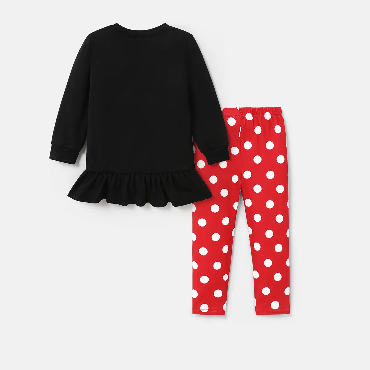 Disney Mickey and Friends Toddler Girl 2pcs Ruffled Long-sleeve  Top and Polka Dots pants Set Black big image 1