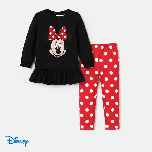 Disney Mickey and Friends Toddler Girl 2pcs Ruffled Long-sleeve  Top and Polka Dots pants Set